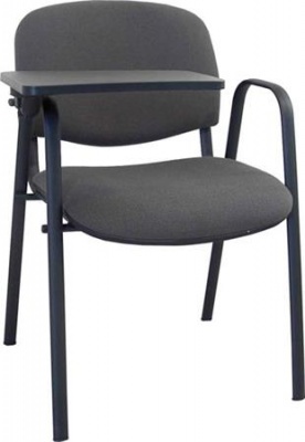 Konferenčná stolička, čierna kovová konštrukcia, so skladacím stolíkom, "Taurus", čierna-sivá