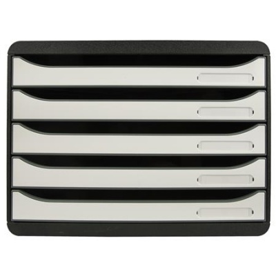 Box na dokumenty, plast, 5 zásuviek, EXACOMPTA "BIigBox Glossy", čierny-biely