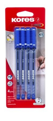 Guľôčkové pero, 1,0 mm, s vrchnákom, trojhranné, KORES "K1-M", modrá