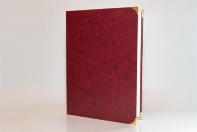 Obal na certifikáty, A4, exkluzívny, koženka, kovové rohy, bordový