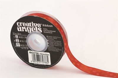 Saténová stuha, 15 mm x 22 m, červená, bodkovaná