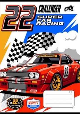 Zošit, A5, štvorčekový, 32 listov, COOL BY VICTORIA "Race cars", "27-32"