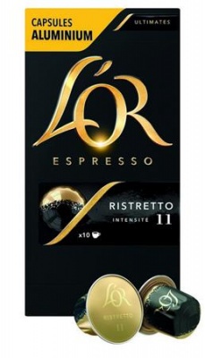 Kávové kapsule, kompatibilné s Nespresso®, 10 ks, JACOBS DOUWE EGBERTS "L`OR Ristretto"