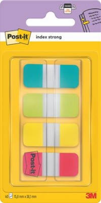 Záložky, plastové, zosilnené, 4x10 listov, 16x38 mm, 3M POSTIT, mix farieb