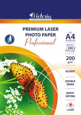 Fotopapier, pre laserovú tlač, A4, 200 g, lesklý, obojstranný, VICTORIA PAPER "Professional"