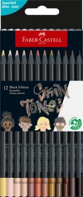 Farebné ceruzky, sada, trojhranné, FABER-CASTELL "Black Edition",  12 rôznych odtieňov pleti
