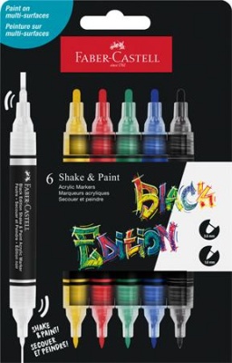 Dekoračný popisovač, sada, 1,0/3,0 mm, obojstranný, akrylový, FABER-CASTELL "Shake&Paint", 6 rôznych farieb