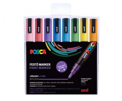 Dekoračný popisovač, sada, 0,9-1,3 mm, UNI "Posca PC-3ML", 8 rôznych trblietavých farieb