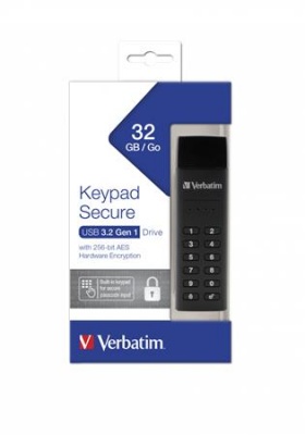 USB kľúč, 32GB, USB 3.2, šifrované, 160/130Mb/s, VERBATIM "Keypad Secure"