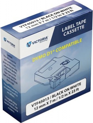 Páska do štítkovača 12 mm x 7 m, kompatibilita: DYMO D1, VICTORIA TECHNOLOGY, biela-čierna