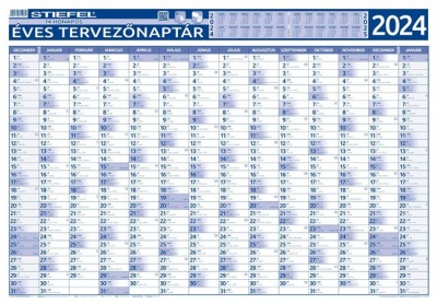 Ročný plánovací a projektový kalendár, dvojstranný, kovová lišta, 70x100 cm, rok 2024 (HU), STIEFEL