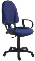 Kancelárska stolička, čalúnená, čierny podstavec, s opierkou na ruky, "1080", modrá