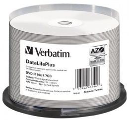 DVD-R disk, potlačiteľný, matný, no-ID, 4,7GB, 16x, 50 ks, cake box, VERBATIM