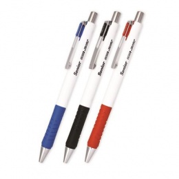 Guľôčkové pero, 0,4 mm, stláčací mechanizmus, rôzne farby tela, FLEXOFFICE "Senior", modré
