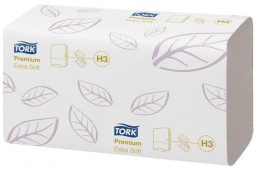 Papierové utierky, Z ohyb, 2-vrstvové, H3 systém, Premium, TORK "Extra Soft Singlefold", biele