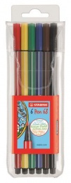 Popisovač, sada, 1 mm, STABILO "Pen 68", 6 rôznych farieb